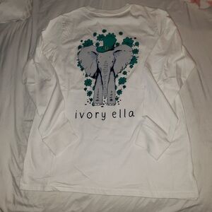 ivory ella White Long-Sleeve Tee with Green Elephant Graphic